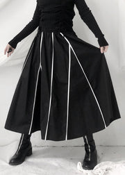 Fashion Black Striped Patchwork Pockets Elastic Waist Skirt Fall