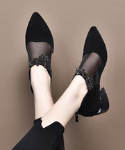 Fashion Black Suede Tulle Splicing Zircon High Heels