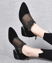 Fashion Black Suede Tulle Splicing Zircon High Heels