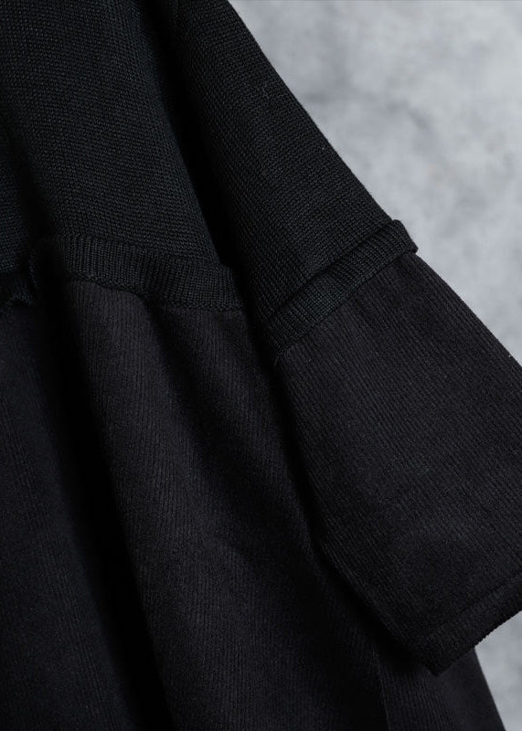 Modischer schwarzer Rollkragen-Patchwork-Cord-Fall-langer Pullover
