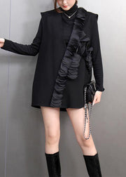 Fashion Black V Neck Ruffled Patchwork Waistcoat Spring