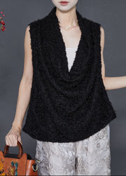 Fashion Black V Neck Warm Fuzzy Fur Fluffy Vest Spring