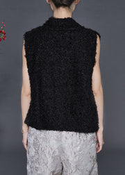 Fashion Black V Neck Warm Fuzzy Fur Fluffy Vest Spring