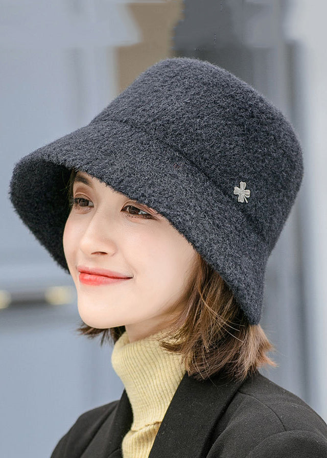 Fashion Black Versatile Woolen Bucket Hat