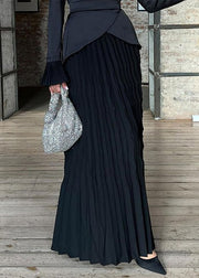 Fashion Black Wrinkled Patchwork Silk Long Dress Spring