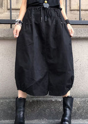 Fashion Black Wrinkled Pockets Elastic Waist Cotton Skirts Spring