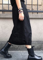 Fashion Black Wrinkled Pockets Elastic Waist Cotton Skirts Spring