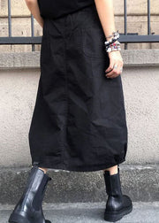 Fashion Black Wrinkled Pockets Elastic Waist Cotton Skirts Spring