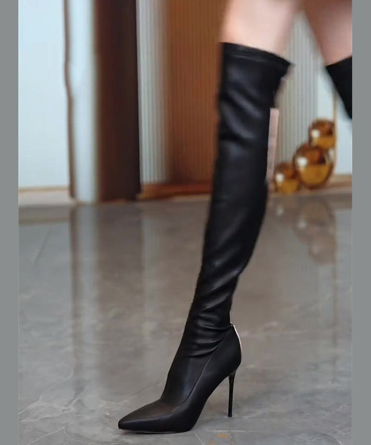 Fashion Black Zippered Splicing Stiletto Knee Boots