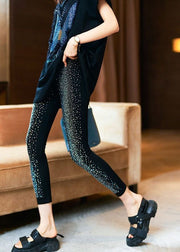 Fashion Black Zircon Patchwork Cotton Slim Crop Pants Fall