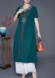 Fashion Blackish Green Embroidered Zircon Chiffon Maxi Dresses Summer