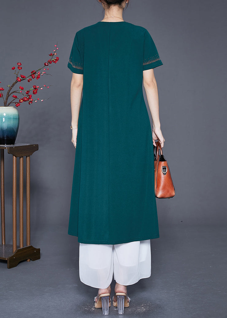 Fashion Blackish Green Embroideried Zircon Chiffon Maxi Dresses Summer