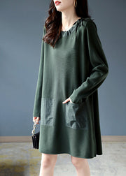 Fashion Blackish Green Oversized Drawstring Cotton Dress Spring