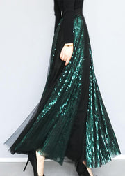 Fashion Blackish Green Sequins Patchwork Tulle Skirts Spring