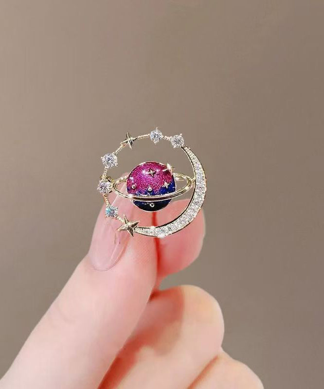 Fashion Blue Alloy Zircon Universe Planet Brooches