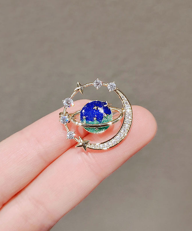 Fashion Blue Alloy Zircon Universe Planet Brooches