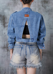 Fashion Blue Back Hollow Out Denim Short Coats Fall