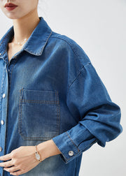 Fashion Blue Button Down Side Open Denim Trench Coats Fall