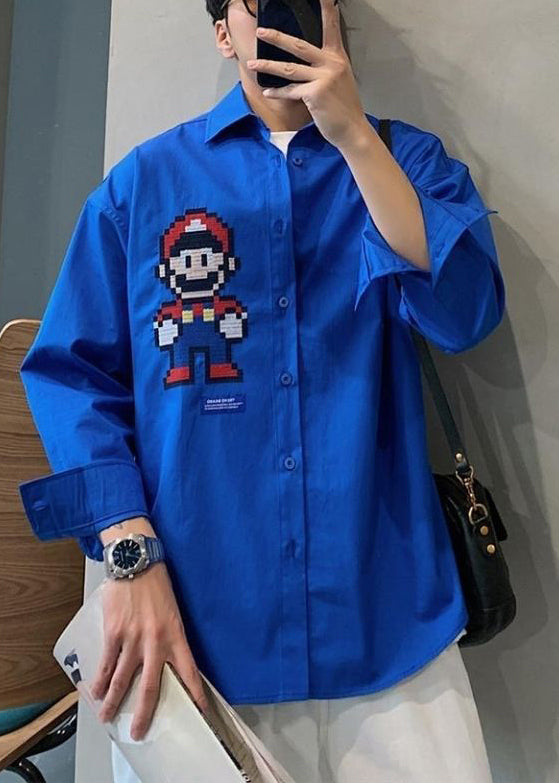 Fashion Blue Embroideried Cotton Men&