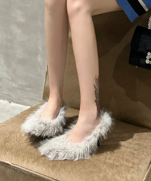 Fashion Blue Fuzzy Fur High Heels Pointed Toe