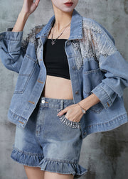 Fashion Blue Hollow Out Pockets Denim Coats Spring