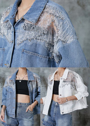 Fashion Blue Hollow Out Pockets Denim Coats Spring