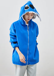 Fashion Blue Hooded Stitch Cotton Coat Fall