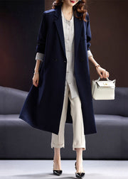 Fashion Blue Notched Button Pockets Long Coats Fall