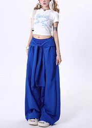 Fashion Blue Oversized Cotton Straight Pants Spring