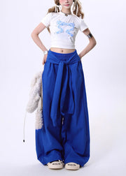 Fashion Blue Oversized Cotton Straight Pants Spring