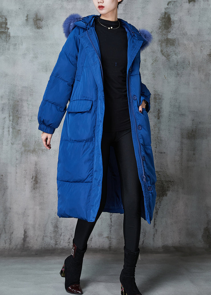 Fashion Blue Oversized Cotton blend Puffers Jackets Winter