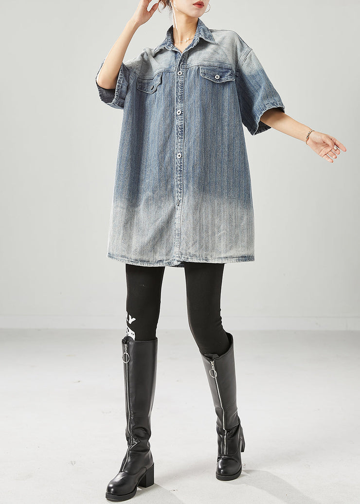 Fashion Blue Oversized Gradient Color Denim Coats Summer