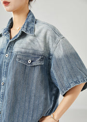 Fashion Blue Oversized Gradient Color Denim Coats Summer