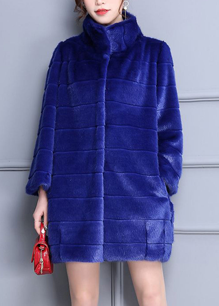 Fashion Blue Oversized Warm Fuzzy Fur Fluffy Coats Winter