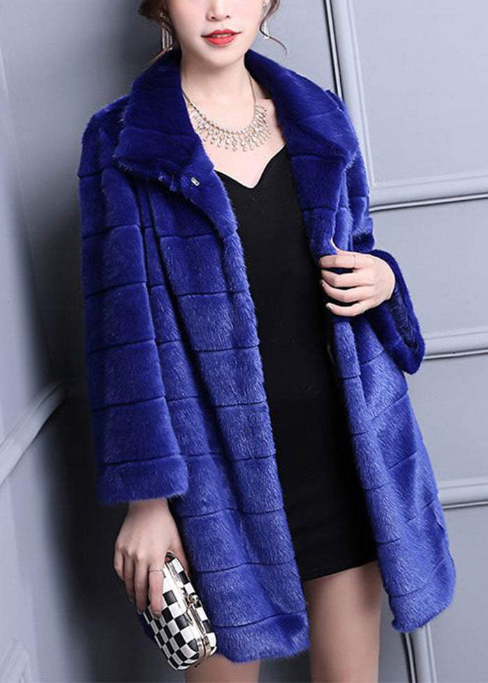 Fashion Blue Oversized Warm Fuzzy Fur Fluffy Coats Winter