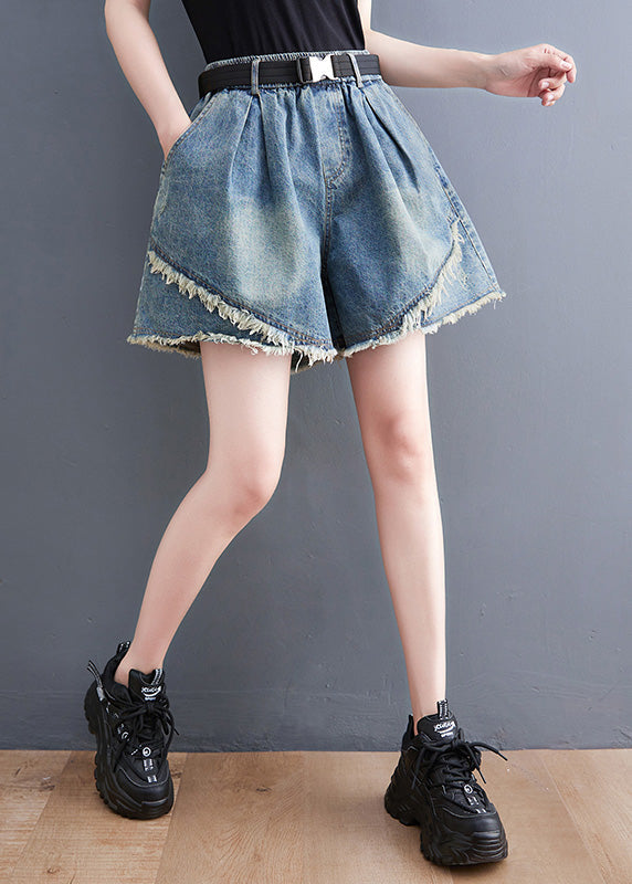 Fashion Blue Patchwork High Waist Denim Shorts Summer