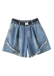 Fashion Blue Patchwork High Waist Denim Shorts Summer