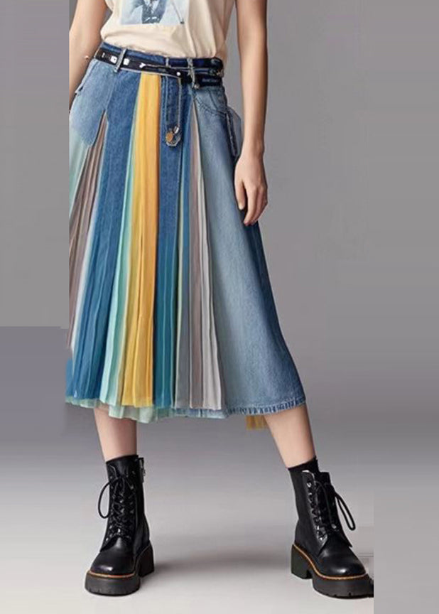 Fashion Blue Patchwork Wrinkled Denim Skirts Fall