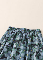 Fashion Blue Print Elastic Waist Cotton Skirts Summer