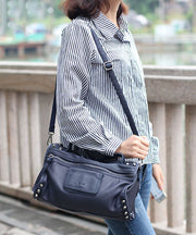 Fashion Blue Rivet Calf Leather Locomotive Tote Handbag