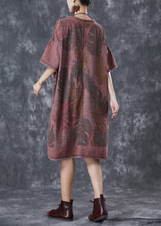 Fashion Brick Red Oversized Print Denim Dresses Winter