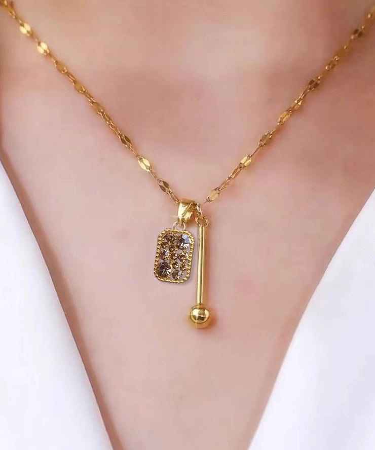 Fashion Brown Alloy Overgild Zircon Square Crystal Pendant Necklace