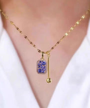 Fashion Brown Alloy Overgild Zircon Square Crystal Pendant Necklace