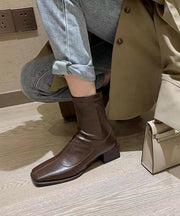 Fashion Brown Chunky Boots Splicing Zippered