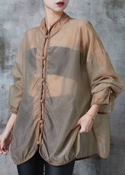 Fashion Brown Hollow Out Tulle UPF 50+ Coat Jacket Spring
