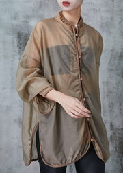 Fashion Brown Hollow Out Tulle UPF 50+ Coat Jacket Spring
