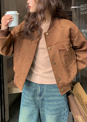 Fashion Brown Pockets Fine Cotton Filled Jacket Winter