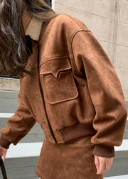 Fashion Brown Pockets Fine Cotton Filled Jacket Winter