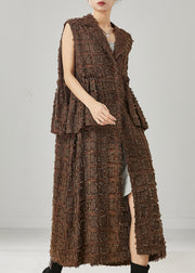 Fashion Brown Ruffled Cotton Long Vests Spring