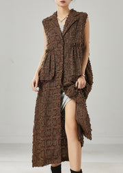 Fashion Brown Ruffled Cotton Long Vests Spring